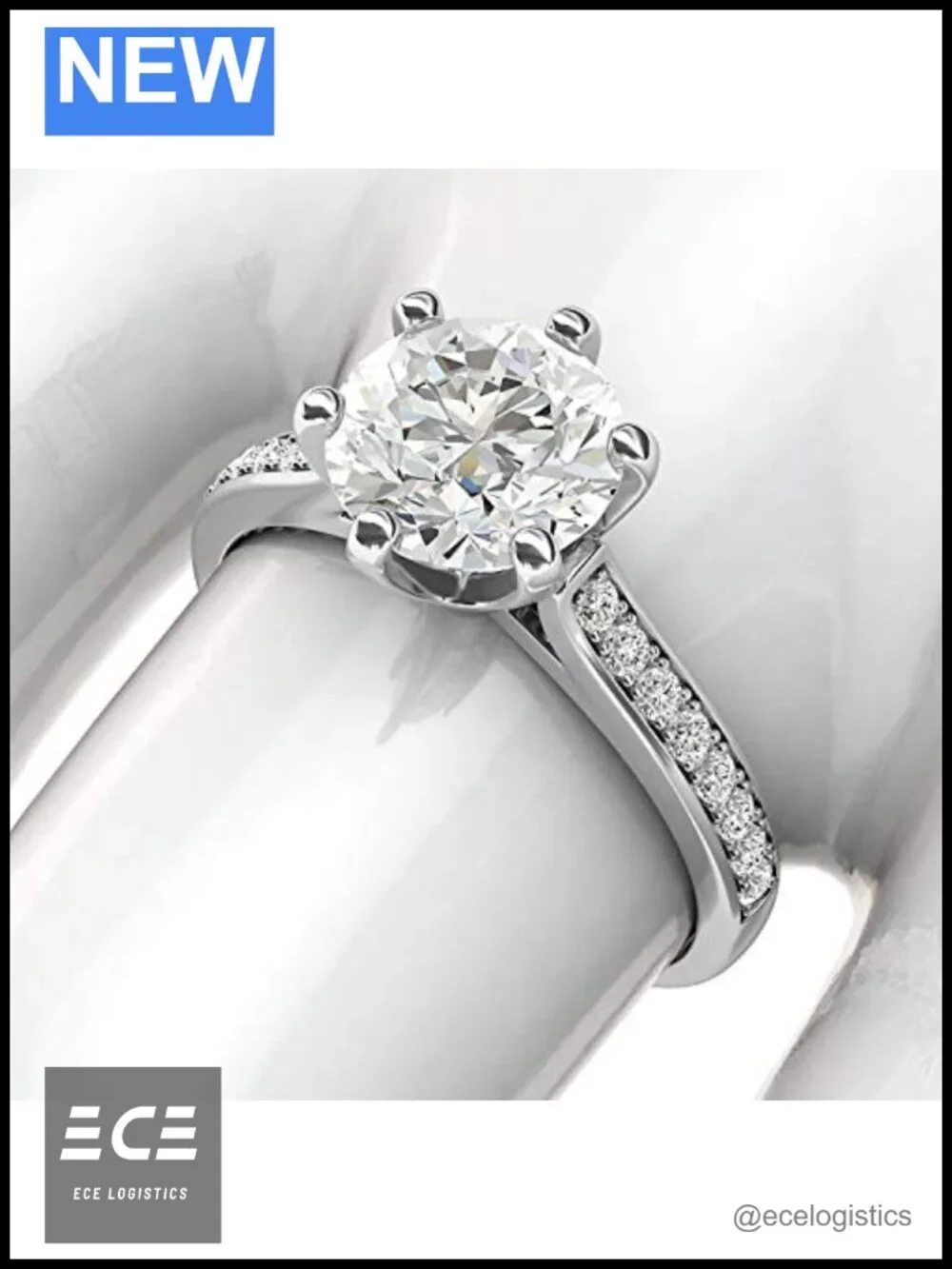 Sterling Silver 2CT Simulated Diamond Engagement Ring 6-Prong Size 8.5